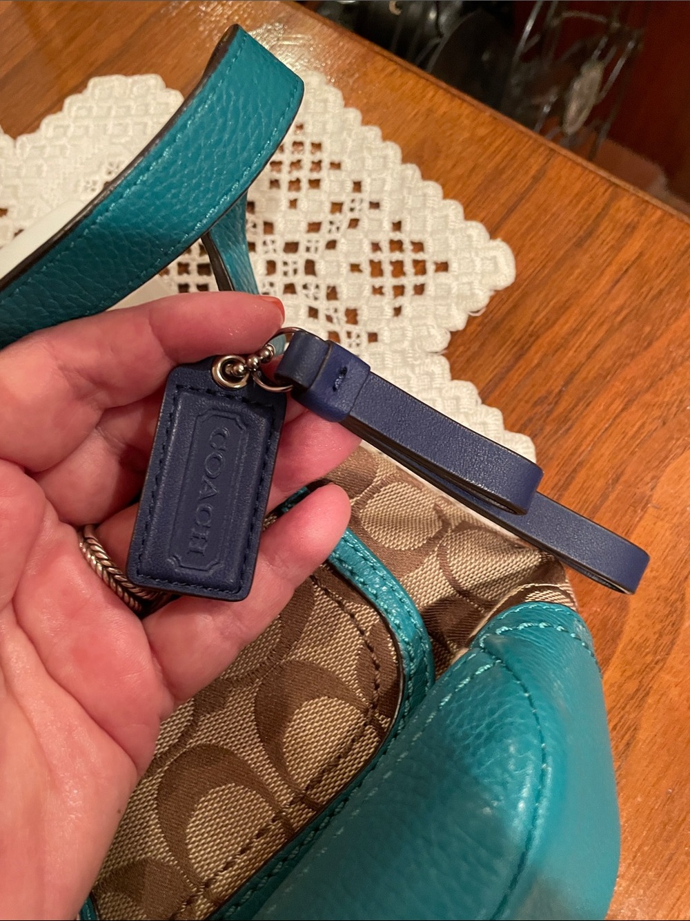 Coach Brown Signature Crossbody with Teal Trim - Picture 6 of 7